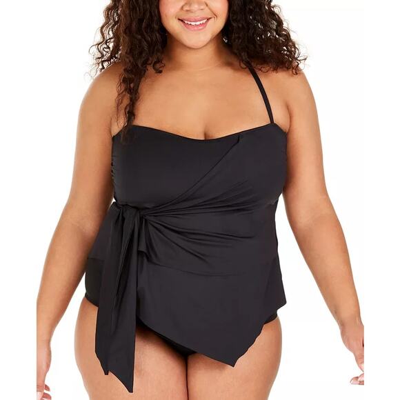 Becca ETC Asymmetrical Wrap Tankini Top Size 3X (22-24) Black New Swim - Picture 1 of 5